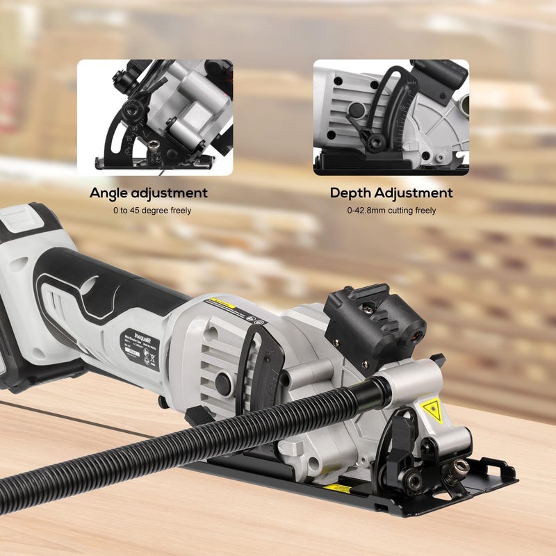 Inequalit Cordless Mini Circular Saw, 4-1/2 Inch 3400 RPM Circular Saw with Laser Guide, Rip Guides, 2 Blades (24T Wood + 60T Metal), Max Cutting Depth 1-11/16" (90°), 1-1/8" (45°)" - Image 3